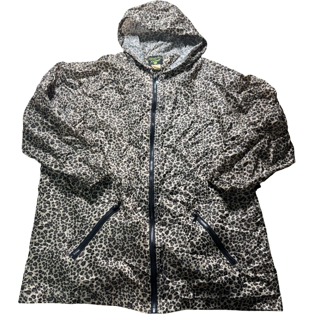 Sack-It Jacket Leopard Windbreaker Womens L/XL Tan Brown Good Packable Hooded